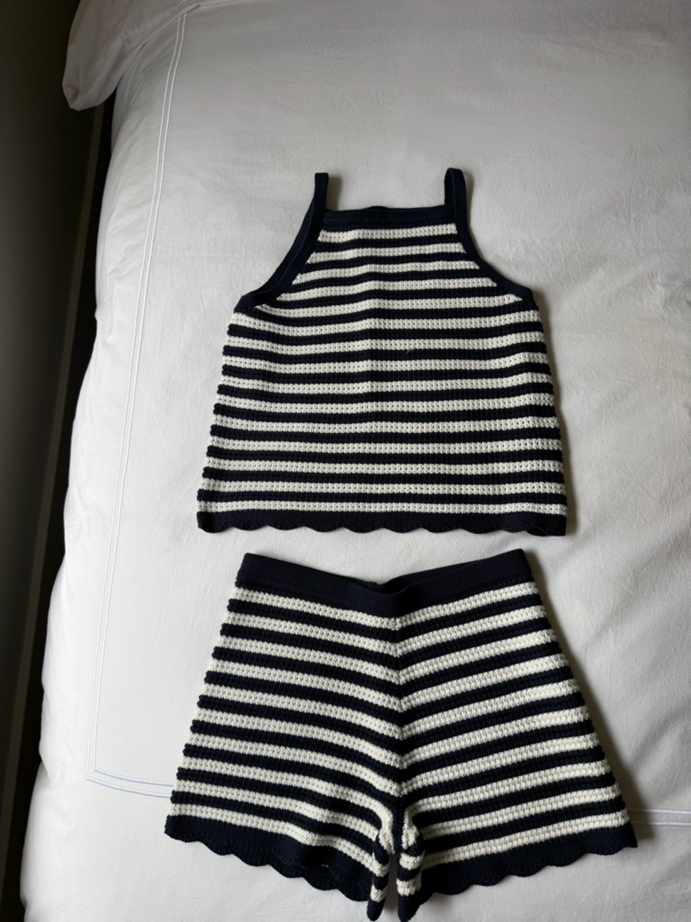 Striped Knit Tank and Shorts Set in Navy and Cream